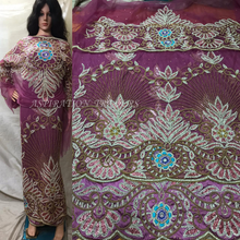 Load image into Gallery viewer, High Quality African Net Lace Heavy Beaded George Wrapper With Blouse- NLVG062