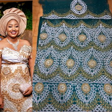 Load image into Gallery viewer, Teal Green Net Lace VIP African George Wrapper With Designer Blouse- NLVG063