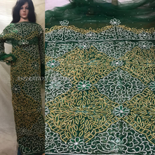 Load image into Gallery viewer, Nigerian Green Color Heavily beaded Golden Silver Crystal stone lace VIP George - NLVG091