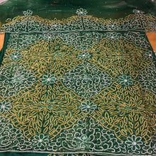 Load image into Gallery viewer, Nigerian Green Color Heavily beaded Golden Silver Crystal stone lace VIP George - NLVG091