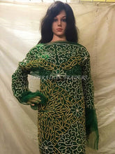 Load image into Gallery viewer, Nigerian Green Color Heavily beaded Golden Silver Crystal stone lace VIP George - NLVG091