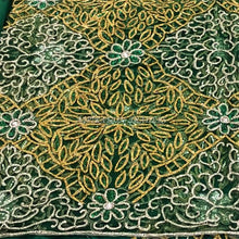 Load image into Gallery viewer, Nigerian Green Color Heavily beaded Golden Silver Crystal stone lace VIP George - NLVG091