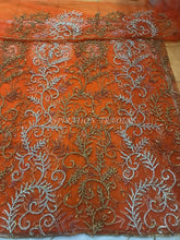 Load image into Gallery viewer, New Design Orange color Heavy beaded crystal stone work Net lace VIP George - NLVG092