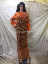 Load image into Gallery viewer, New Design Orange color Heavy beaded crystal stone work Net lace VIP George - NLVG092