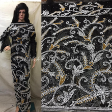 Load image into Gallery viewer, BLACK Net lace Heavy beaded VIP African George wrapper set - NLVG094