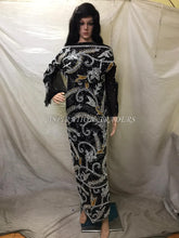 Load image into Gallery viewer, BLACK Net lace Heavy beaded VIP African George wrapper set - NLVG094