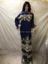 Load image into Gallery viewer, Navy Blue Beautiful Net Lace Cutwork designer George Wrapper with blouse for Africans - NLVG098