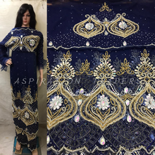 Load image into Gallery viewer, Navy Blue Beautiful Net Lace Cutwork designer George Wrapper with blouse for Africans - NLVG098