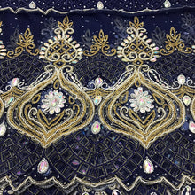 Load image into Gallery viewer, Navy Blue Beautiful Net Lace Cutwork designer George Wrapper with blouse for Africans - NLVG098