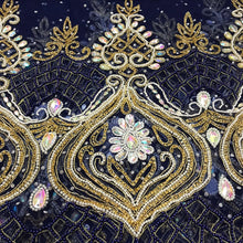 Load image into Gallery viewer, Navy Blue Beautiful Net Lace Cutwork designer George Wrapper with blouse for Africans - NLVG098