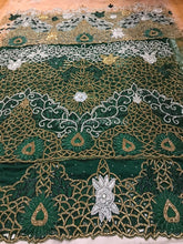Load image into Gallery viewer, Nigerian Green Crystal Glass Stone Net Lace VIP George Wrapper with blouse - NLVG099