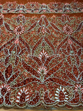 Load image into Gallery viewer, BURNT ORANGE color Net Lace VIP Indian George Wrapper with blouse - NLVG100