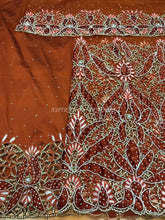 Load image into Gallery viewer, BURNT ORANGE color Net Lace VIP Indian George Wrapper with blouse - NLVG100