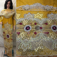 Load image into Gallery viewer, Mustard Yellow Gold Net Lace 3D Design George Wrapper with blouse - NLVG102