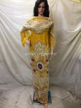 Load image into Gallery viewer, Mustard Yellow Gold Net Lace 3D Design George Wrapper with blouse - NLVG102