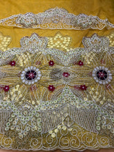 Load image into Gallery viewer, Mustard Yellow Gold Net Lace 3D Design George Wrapper with blouse - NLVG102