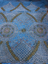 Load image into Gallery viewer, Sky blue Heavy beaded Net Lace VIP George Wrapper set for African bride- NLVG104