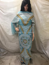 Load image into Gallery viewer, Sky blue Heavy beaded Net Lace VIP George Wrapper set for African bride- NLVG104