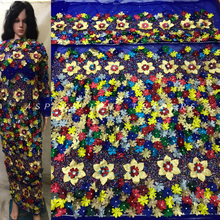 Load image into Gallery viewer, Multicolor 3D Flower Net LaceFully Hand Made VIP George Wrapper set- NLVG105