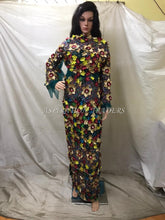 Load image into Gallery viewer, Multicolor 3D Flower Net LaceFully Hand Made VIP George Wrapper set- NLVG105