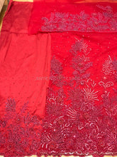 Load image into Gallery viewer, RED color Beautiful Designer Beaded Work VIP George Wrapper set - NLVG108