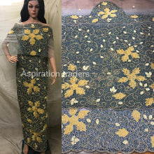 Load image into Gallery viewer, GREY Heavy beaded Net lace Full work VIP George Wrapper set - NLVG110