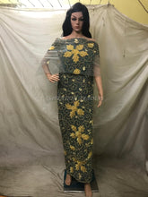 Load image into Gallery viewer, GREY Heavy beaded Net lace Full work VIP George Wrapper set - NLVG110