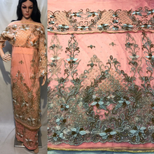 Load image into Gallery viewer, Peach color Crystal Beads Heavy Beaded NET VIP George Wrapper set - NLVG112