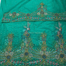 Load image into Gallery viewer, Sea Green Net Fabric Applique Designer African George Wrapper with Blouse - NLVG113