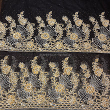 Load image into Gallery viewer, Black Color Net lace Hand Beaded Nigerian Asobie Goegre wrapper set - NLVG115