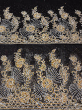 Load image into Gallery viewer, Black Color Net lace Hand Beaded Nigerian Asobie Goegre wrapper set - NLVG115