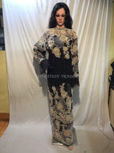 Load image into Gallery viewer, Black Color Net lace Hand Beaded Nigerian Asobie Goegre wrapper set - NLVG115