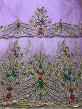 Load image into Gallery viewer, Exclusive Border Design Lilac Color Net African Goegre wrapper set - NLVG116