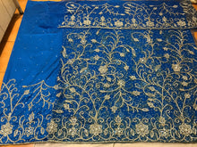 Load image into Gallery viewer, Turquoise Blue All Stone work Net Fabric African Goegre wrapper with blouse - NLVG014