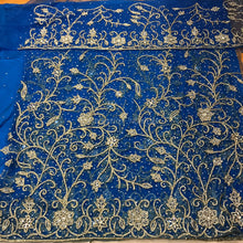 Load image into Gallery viewer, Turquoise Blue All Stone work Net Fabric African Goegre wrapper with blouse - NLVG014