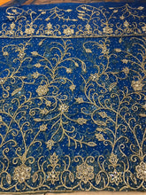 Load image into Gallery viewer, Turquoise Blue All Stone work Net Fabric African Goegre wrapper with blouse - NLVG014