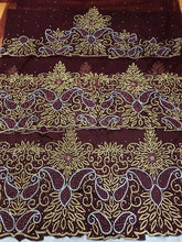 Load image into Gallery viewer, Wine/ Maroon Color Same Border Design Hand Made stone Beaded George Wrapper Set - NLVG119