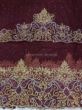 Load image into Gallery viewer, Wine/ Maroon Color Same Border Design Hand Made stone Beaded George Wrapper Set - NLVG119