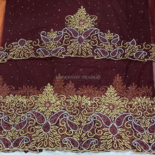 Load image into Gallery viewer, Wine/ Maroon Color Same Border Design Hand Made stone Beaded George Wrapper Set - NLVG119