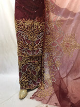 Load image into Gallery viewer, Wine/ Maroon Color Same Border Design Hand Made stone Beaded George Wrapper Set - NLVG119