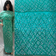 Load image into Gallery viewer, Sea Green African Designer Sequence Beaded George Wrapper Set - NLVG121