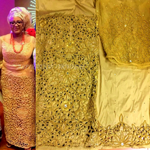 Load image into Gallery viewer, African Floral Designer Pearl Heavy Beaded George Fabric With Fancy Cutwork- PBG014