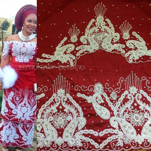 Load image into Gallery viewer, Wine Color Heavy Pearl Beaded George Wrapper With Netlace Blouse- PBG019