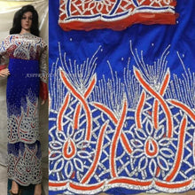 Load image into Gallery viewer, Royle Blue Pearl Beaded George Wrapper With Designer Contrast Blouse- PBG021