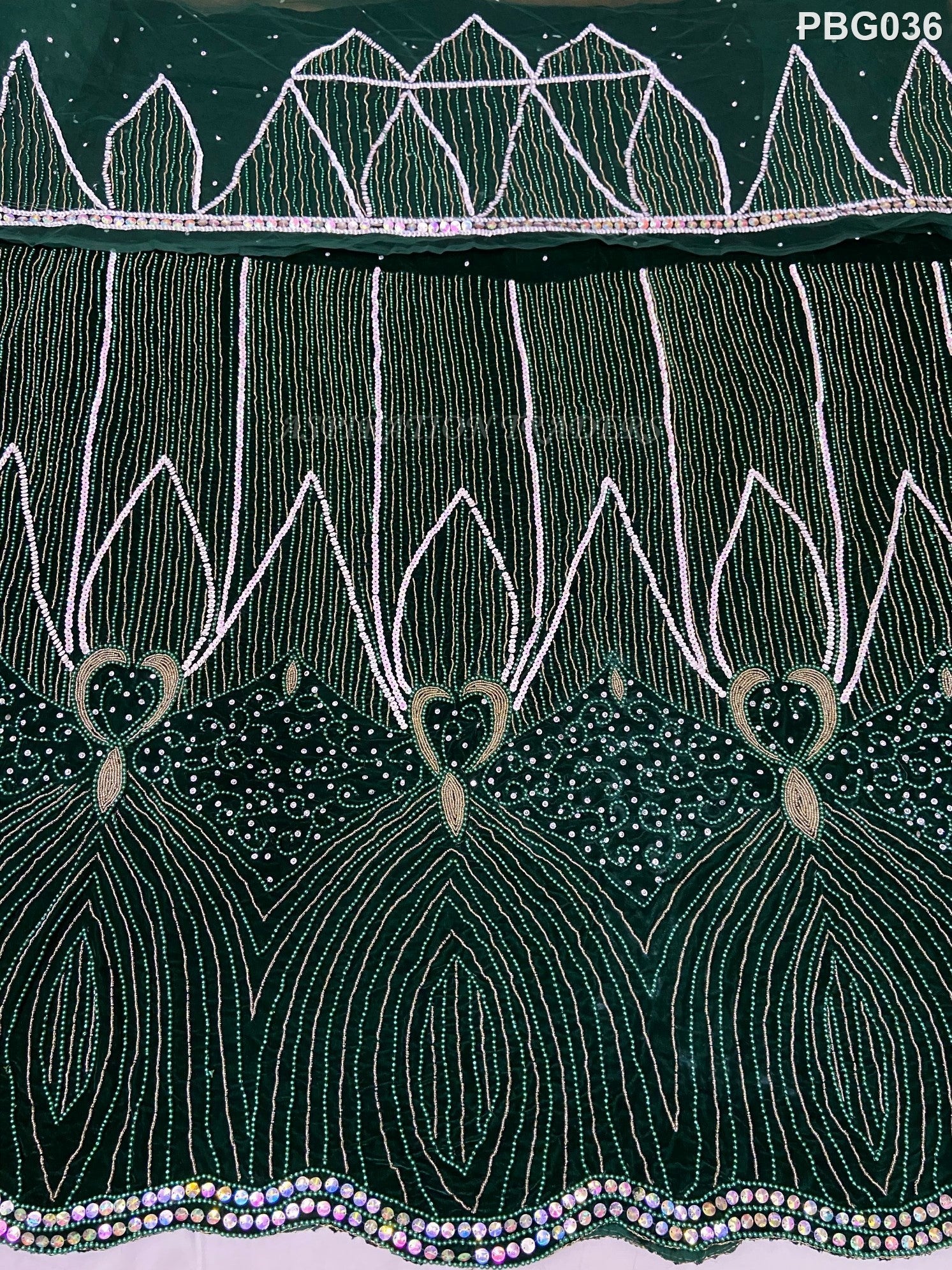 Nigerian Green Pearl Beaded George Wrapper For African Wedding Dresses - PBG036