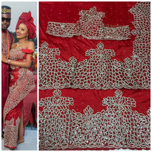 Load image into Gallery viewer, Magenta Heavy Beaded First Lady VIP George Fabric With Netlace Blouse- HB067