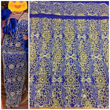 Load image into Gallery viewer, Royle Blue Pearl Heavy Beaded George Wrapper For Nigerian Outfit - PBG034