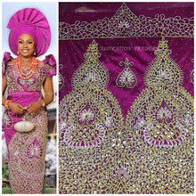 Load image into Gallery viewer, Royal Blue Heavy Beaded African Wedding George With Designer cutwork - HB137