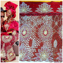 Load image into Gallery viewer, Fancy Cutwork Heavy Pearl Beaded George Fabric For Traditional African Outfits- PBG035