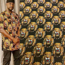 Load image into Gallery viewer, Black - Feni Isi Agu LION HEAD Printed Fabric - PF001(4)